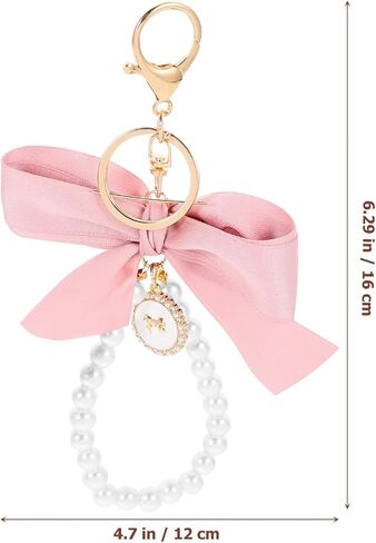 SHERCHPRY Valentine Day Bow Keychains Bowknot Pearl Key Ring Handbag Hanging Charms Bowknot Purse Pendant Backpack in Kuwait