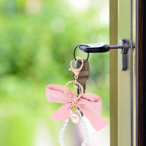 SHERCHPRY Valentine Day Bow Keychains Bowknot Pearl Key Ring Handbag Hanging Charms Bowknot Purse Pendant Backpack in Kuwait