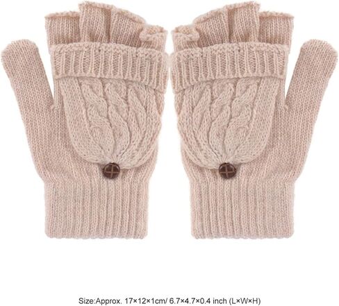 قفازات نسائية شتوية دافئة من الصوف المحبوك بدون أصابع مع غطاء قفاز (بيج) in Kuwait
