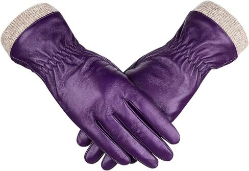 قفازات من جلد الغنم الطبيعي للنساء من Alepo، قفازات شتوية دافئة تعمل باللمس ومبطنة بالكشمير لقيادة الدراجات النارية (أرجواني داكن - XXL) in Kuwait