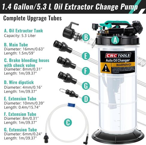Manual Pneumatic Fluid Extractor, Automotive Oil Extractor Pump Oil Vacuum Changer with 5 Pcs Brake Bleeding Hose for Car, SUVs, Truck, Yachts (1.4 Gallon) in Saudi Arabia