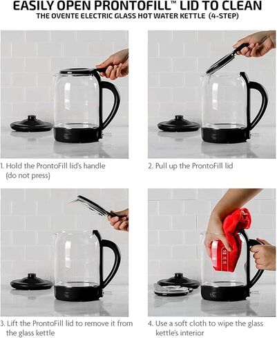 OVENTE 2 in 1 Brew Set with Electric Glass Hot Water Kettle 1.5 Liter with ProntoFill Technology + 2.5 Ounce Electric Grinder for Coffee, Spices, or Herbs, Red in Saudi Arabia