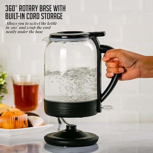 OVENTE 2 in 1 Brew Set with Electric Glass Hot Water Kettle 1.5 Liter with ProntoFill Technology + 2.5 Ounce Electric Grinder for Coffee, Spices, or Herbs, Red in Saudi Arabia