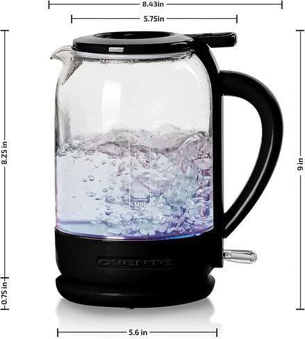 OVENTE 2 in 1 Brew Set with Electric Glass Hot Water Kettle 1.5 Liter with ProntoFill Technology + 2.5 Ounce Electric Grinder for Coffee, Spices, or Herbs, Red in Saudi Arabia