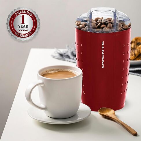 طقم تحضير 2 في 1 من OVENTE مع غلاية ماء ساخن زجاجية كهربائية سعة 1.5 لتر مع تقنية ProntoFill + مطحنة كهربائية 2.5 أونصة للقهوة أو التوابل أو الأعشاب، أحمر in Kuwait