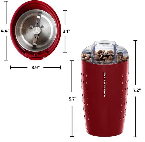 طقم تحضير 2 في 1 من OVENTE مع غلاية ماء ساخن زجاجية كهربائية سعة 1.5 لتر مع تقنية ProntoFill + مطحنة كهربائية 2.5 أونصة للقهوة أو التوابل أو الأعشاب، أحمر in Kuwait