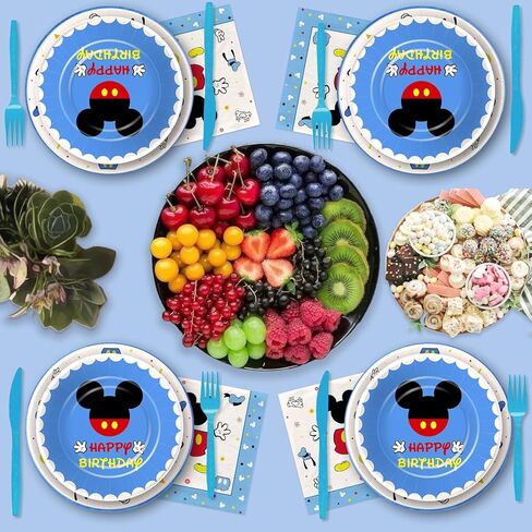 لوازم حفلات عيد ميلاد ميكي للصبي - ديكورات حفلات ميكي ماوس أدوات المائدة، طبق، كوب، منديل، مفرش طاولة، أدوات مائدة، أدوات مائدة لتزيين عيد الميلاد الثالث والثالث من ميكي | يخدم 24 in Kuwait