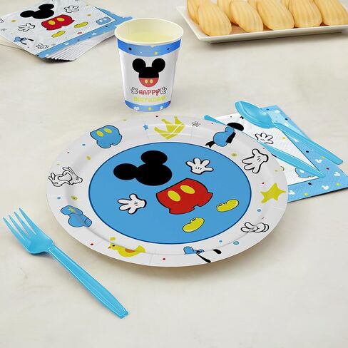 لوازم حفلات عيد ميلاد ميكي للصبي - ديكورات حفلات ميكي ماوس أدوات المائدة، طبق، كوب، منديل، مفرش طاولة، أدوات مائدة، أدوات مائدة لتزيين عيد الميلاد الثالث والثالث من ميكي | يخدم 24 in Kuwait