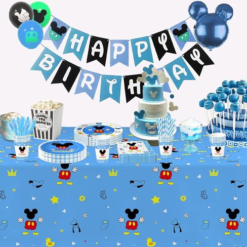 لوازم حفلات عيد ميلاد ميكي للصبي - ديكورات حفلات ميكي ماوس أدوات المائدة، طبق، كوب، منديل، مفرش طاولة، أدوات مائدة، أدوات مائدة لتزيين عيد الميلاد الثالث والثالث من ميكي | يخدم 24 in Kuwait