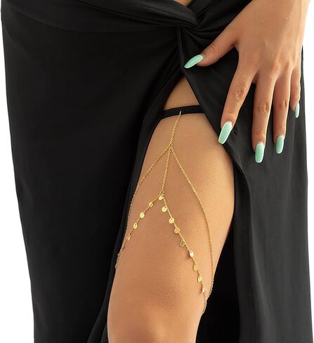 Sexy Multi-layered Tassel Leg Chain Summer Beach Stretch Sequins Thigh Chain Jewelry Bikini Sequins Body Thigh Chain Jewelry for Women Girls in Saudi Arabia