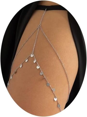 Sexy Multi-layered Tassel Leg Chain Summer Beach Stretch Sequins Thigh Chain Jewelry Bikini Sequins Body Thigh Chain Jewelry for Women Girls in Saudi Arabia