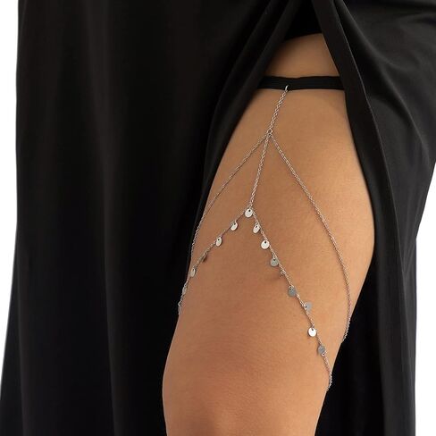 Sexy Multi-layered Tassel Leg Chain Summer Beach Stretch Sequins Thigh Chain Jewelry Bikini Sequins Body Thigh Chain Jewelry for Women Girls in Saudi Arabia