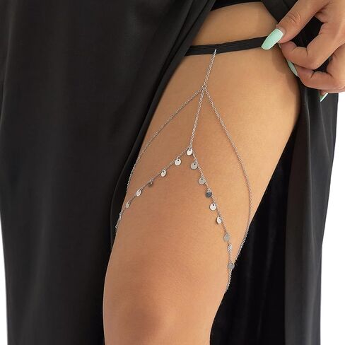 Sexy Multi-layered Tassel Leg Chain Summer Beach Stretch Sequins Thigh Chain Jewelry Bikini Sequins Body Thigh Chain Jewelry for Women Girls in Saudi Arabia