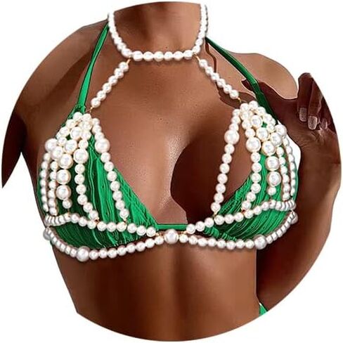 Bodiy Pearl Body Chain Bra Chest Chains Bikini Beach Party Club Body Jewelry Rave Accessory Festival Body Chains for Women and Girls in Saudi Arabia