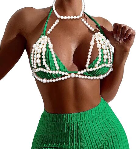 Bodiy Pearl Body Chain Bra Chest Chains Bikini Beach Party Club Body Jewelry Rave Accessory Festival Body Chains for Women and Girls in Saudi Arabia