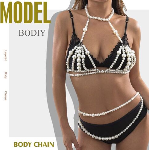 Bodiy Pearl Body Chain Bra Chest Chains Bikini Beach Party Club Body Jewelry Rave Accessory Festival Body Chains for Women and Girls in Saudi Arabia