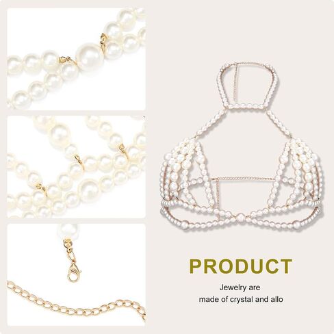 Bodiy Pearl Body Chain Bra Chest Chains Bikini Beach Party Club Body Jewelry Rave Accessory Festival Body Chains for Women and Girls in Saudi Arabia