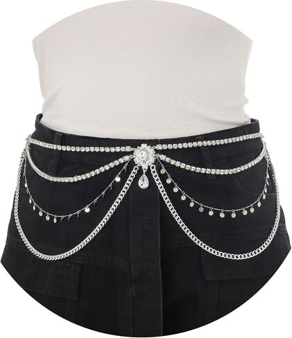 ELABEST Rhinestone Layered Chain Belt Sequin Waist Chain Body Chain Jewelry for Women and Girls in Saudi Arabia