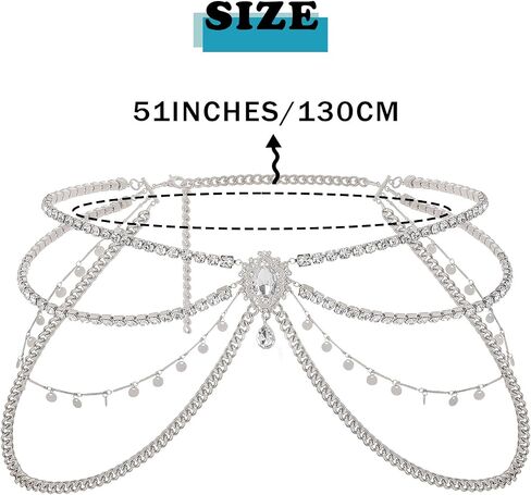 ELABEST Rhinestone Layered Chain Belt Sequin Waist Chain Body Chain Jewelry for Women and Girls in Saudi Arabia
