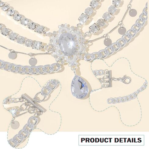 ELABEST Rhinestone Layered Chain Belt Sequin Waist Chain Body Chain Jewelry for Women and Girls in Saudi Arabia