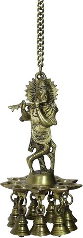 لوحة حائط eCraftIndia 'Lord Krishna Playing Flute' مع 9 فتيل زيتي (نحاس، 12 سم × 23 سم، بني، BGKDB101) in Kuwait