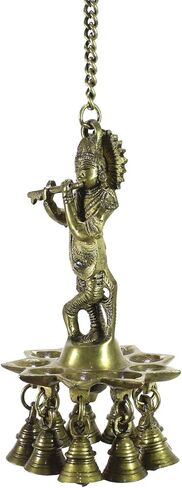 لوحة حائط eCraftIndia 'Lord Krishna Playing Flute' مع 9 فتيل زيتي (نحاس، 12 سم × 23 سم، بني، BGKDB101) in Kuwait