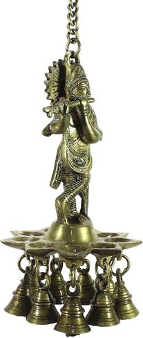 لوحة حائط eCraftIndia 'Lord Krishna Playing Flute' مع 9 فتيل زيتي (نحاس، 12 سم × 23 سم، بني، BGKDB101) in Kuwait