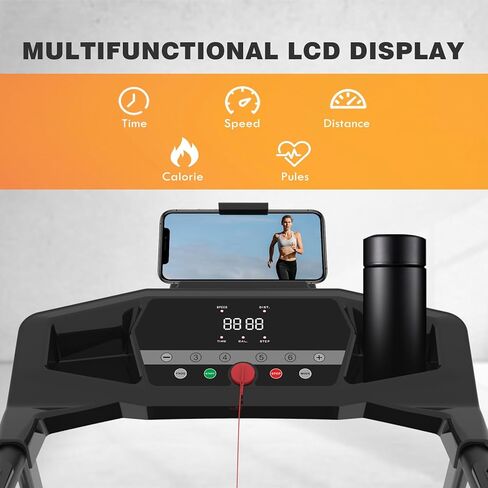 جهاز مشي كهربائي بمحرك بقوة 2.5 حصان للمنزل - جهاز جري قابل للطي مع انحدار يدوي ثلاثي المستويات، و12 برنامجًا محددًا مسبقًا، وحامل هاتف، مثالي للياقة البدنية في الأماكن المغلقة وتمارين القلب in Kuwait