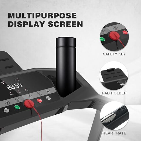 جهاز مشي كهربائي بمحرك بقوة 2.5 حصان للمنزل - جهاز جري قابل للطي مع انحدار يدوي ثلاثي المستويات، و12 برنامجًا محددًا مسبقًا، وحامل هاتف، مثالي للياقة البدنية في الأماكن المغلقة وتمارين القلب in Kuwait