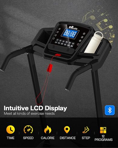 جهاز سير كهربائي قابل للطي بقدرة 3.5 حصان مع ميل يدوي - جهاز جري صغير الحجم للمنزل مزود بشاشة LED و12 برنامجًا للتمرين والتحكم في السرعة والنبض، مثالي للياقة البدنية في صالة الألعاب الرياضية المنزلية in Kuwait