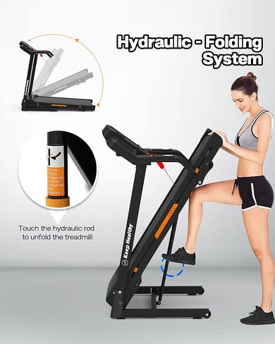 جهاز سير كهربائي قابل للطي بقدرة 3.5 حصان مع ميل يدوي - جهاز جري صغير الحجم للمنزل مزود بشاشة LED و12 برنامجًا للتمرين والتحكم في السرعة والنبض، مثالي للياقة البدنية في صالة الألعاب الرياضية المنزلية in Kuwait
