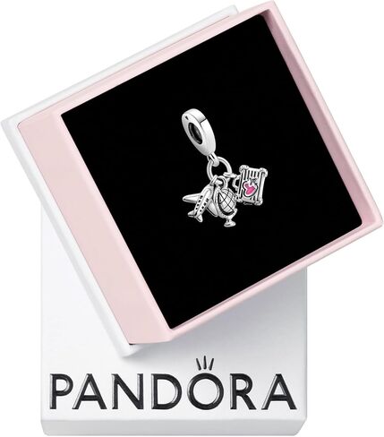 Pandora Airplane، Globe وحقيبة السفر، سوار ثلاثي متدلي ساحر لحظات ساحرة - مجوهرات نسائية مذهلة - مصنوعة من الفضة الاسترليني والمينا، مع صندوق هدايا in Saudi Arabia