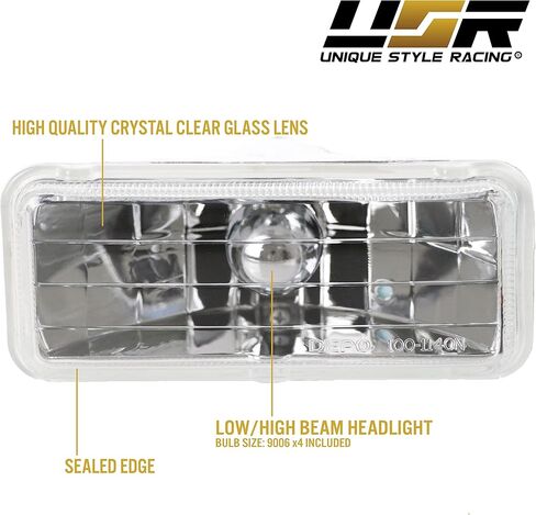 USR H4351/H4352 المصابيح الأمامية ذات الشعاع المختوم - مع ترقية LED كاملة - مصابيح أمامية منخفضة + عالية الشعاع 2 × 5 بوصة متوافقة مع شيفروليه كامارو 1993-1997 (نمط الكريستال الأوروبي 4 قطع مع مصابيح 4xLED) in Saudi Arabia