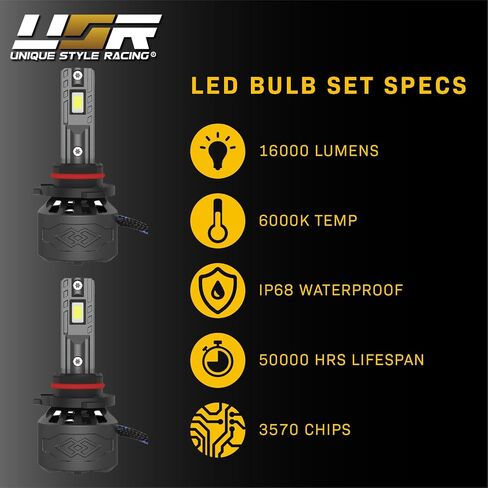 USR H4351/H4352 المصابيح الأمامية ذات الشعاع المختوم - مع ترقية LED كاملة - مصابيح أمامية منخفضة + عالية الشعاع 2 × 5 بوصة متوافقة مع شيفروليه كامارو 1993-1997 (نمط الكريستال الأوروبي 4 قطع مع مصابيح 4xLED) in Kuwait