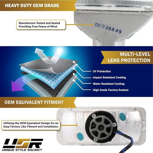 USR H4351/H4352 المصابيح الأمامية ذات الشعاع المختوم - مع ترقية LED كاملة - مصابيح أمامية منخفضة + عالية الشعاع 2 × 5 بوصة متوافقة مع شيفروليه كامارو 1993-1997 (نمط الكريستال الأوروبي 4 قطع مع مصابيح 4xLED) in Kuwait