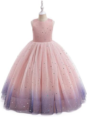 Flower Girls Tulle Dress Formal Ball Gown Dresses for Girls Wedding Bridesmaid Princess Pageant Fairy Dress in Kuwait