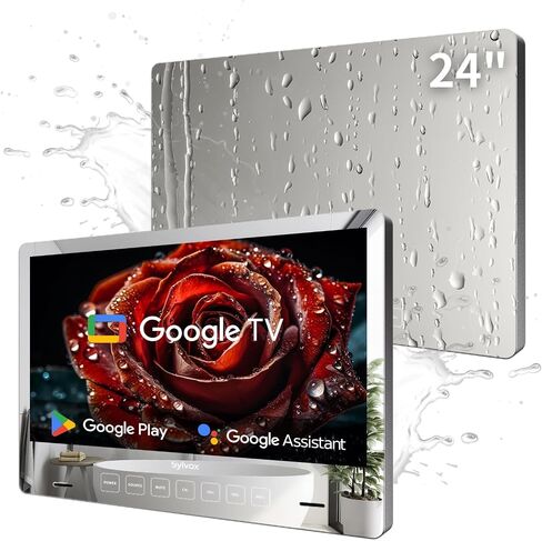 تلفزيون حمام SYLVOX مقاس 24 بوصة، تلفزيون مرآة ذكي 1080 بكسل، نظام جوجل NTSC وموالف ATSC يدعم واي فاي بلوتوث 500 شمعة في المتر المربع، سطوع عالٍ، IP66 تلفزيون مقاوم للماء للحمام وحوض الاستحمام والفندق والمنتجع الصحي (حامل الحائط) in Kuwait