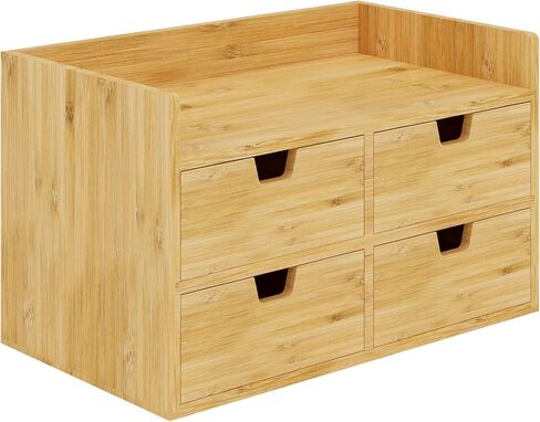 Bamboo Desk Organizer - Mini Desktop Drawer Tabletop Storage Organization Box for Office Home Toiletries Supplies, No Assembly Required (4 Drawer) in Saudi Arabia