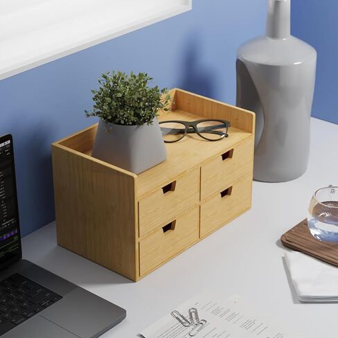 Bamboo Desk Organizer - Mini Desktop Drawer Tabletop Storage Organization Box for Office Home Toiletries Supplies, No Assembly Required (4 Drawer) in Saudi Arabia