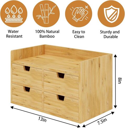 Bamboo Desk Organizer - Mini Desktop Drawer Tabletop Storage Organization Box for Office Home Toiletries Supplies, No Assembly Required (4 Drawer) in Saudi Arabia