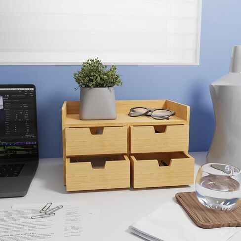 Bamboo Desk Organizer - Mini Desktop Drawer Tabletop Storage Organization Box for Office Home Toiletries Supplies, No Assembly Required (4 Drawer) in Saudi Arabia