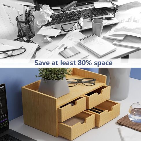 Bamboo Desk Organizer - Mini Desktop Drawer Tabletop Storage Organization Box for Office Home Toiletries Supplies, No Assembly Required (4 Drawer) in Saudi Arabia