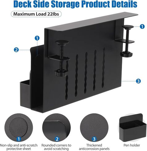 Desk Side Storage Holder Desk Organizer for Laptop Clamp-On Desk Shelf, Drilling Standing Desk Drawer, for Office Supplies & Studio Essentials (Black) in Saudi Arabia