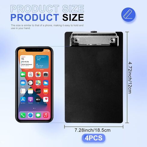 4 عبوات من ألواح الحافظة الصغيرة A6 حافظة صغيرة مقاس 4.7 × 7.28 بوصة حافظة بلاستيكية بحجم مذكرة للجيب سوداء مقاس A6 لوحات حافظة صغيرة الحجم ودفاتر ملاحظات صغيرة للمكاتب والمدارس والمطاعم in Kuwait