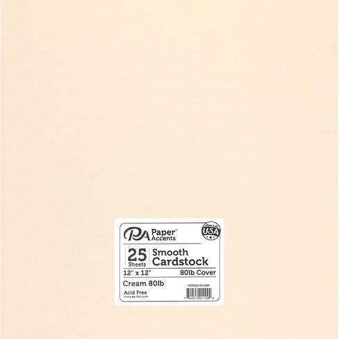 PA Paper Accents Smooth Cardstock 12" x 12" Cream, 80lb Colored cardstock Paper for Card Making, Scrapbooking, Printing, Quilling and Crafts, 25 Piece Pack in Saudi Arabia