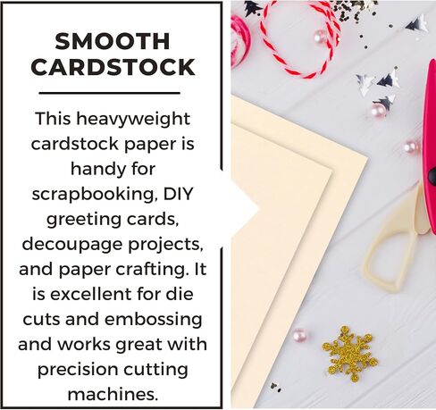 PA Paper Accents Smooth Cardstock 12" x 12" Cream, 80lb Colored cardstock Paper for Card Making, Scrapbooking, Printing, Quilling and Crafts, 25 Piece Pack in Saudi Arabia