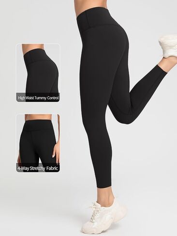 High Waist Yoga Leggings for Women Tummy Control Running Workout Pants(25 Inch Inseam) in Saudi Arabia