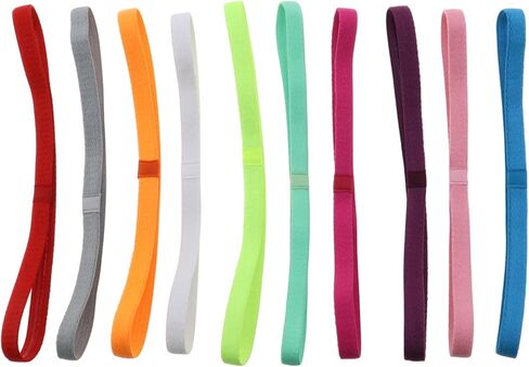 10Pcs Sports Headbands Sweat Bands for Men and Women Football Basketball Soccer Tennis Yoga Golf Non-Slip Elastic Multicolor Thin Strip Sports Accessories in Saudi Arabia
