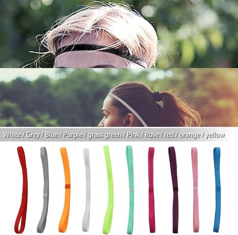 10Pcs Sports Headbands Sweat Bands for Men and Women Football Basketball Soccer Tennis Yoga Golf Non-Slip Elastic Multicolor Thin Strip Sports Accessories in Saudi Arabia