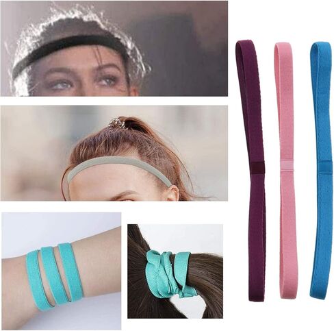 10Pcs Sports Headbands Sweat Bands for Men and Women Football Basketball Soccer Tennis Yoga Golf Non-Slip Elastic Multicolor Thin Strip Sports Accessories in Saudi Arabia